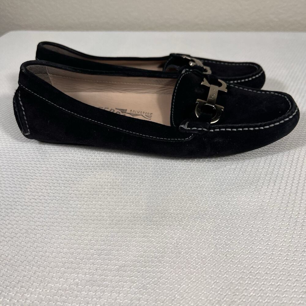 Salvatore Ferragamo Woman’s Black Velvet Sarno Flat Loafer Black‎ Size 5.5 - Picture 2 of 13